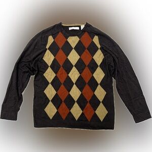 Perry Ellis Brown Argyle Diamond Pattern Sweater Men’s Large